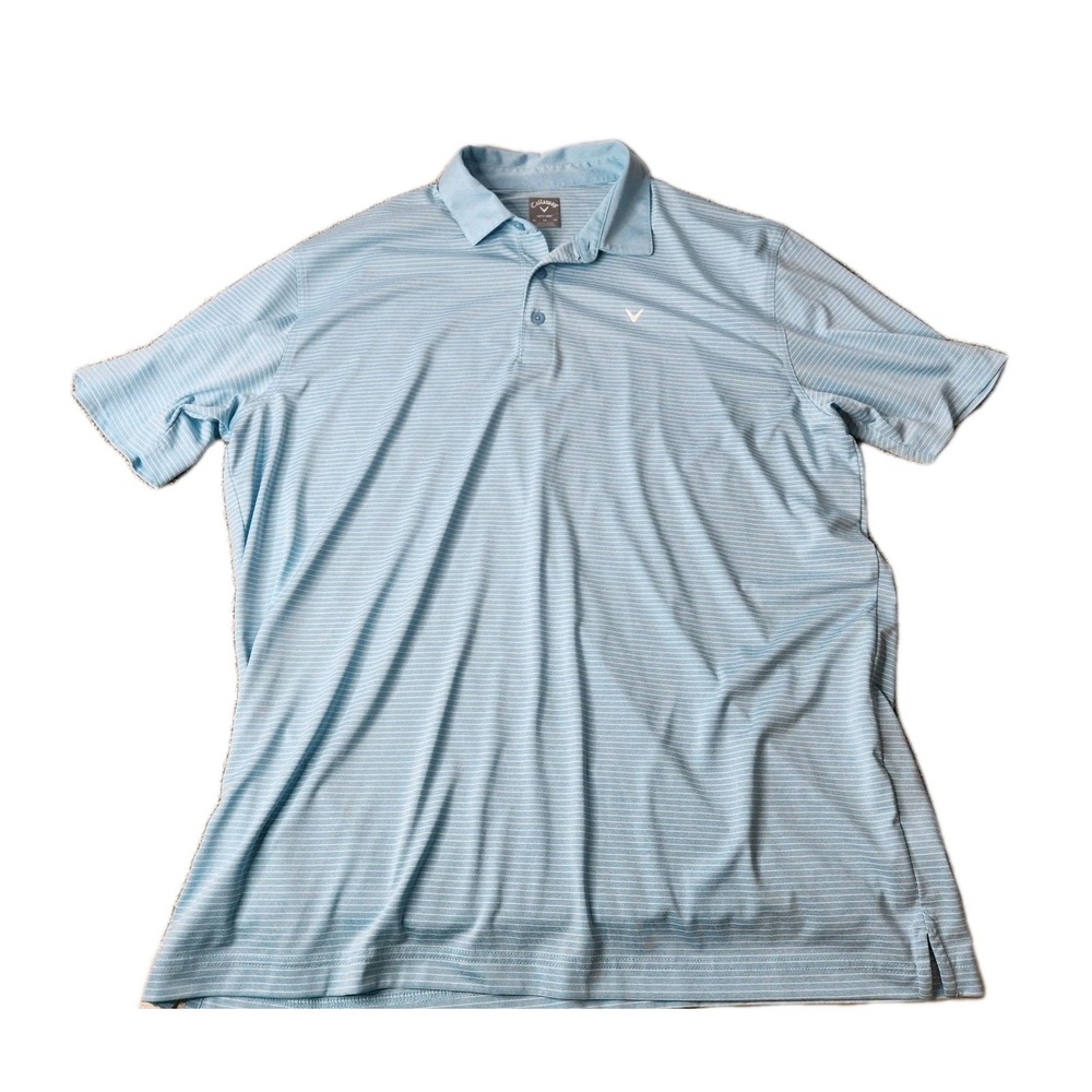 Men's Callaway Polo Shirt XL Light Blue Striped Golf Performance‎ Opti-Dri